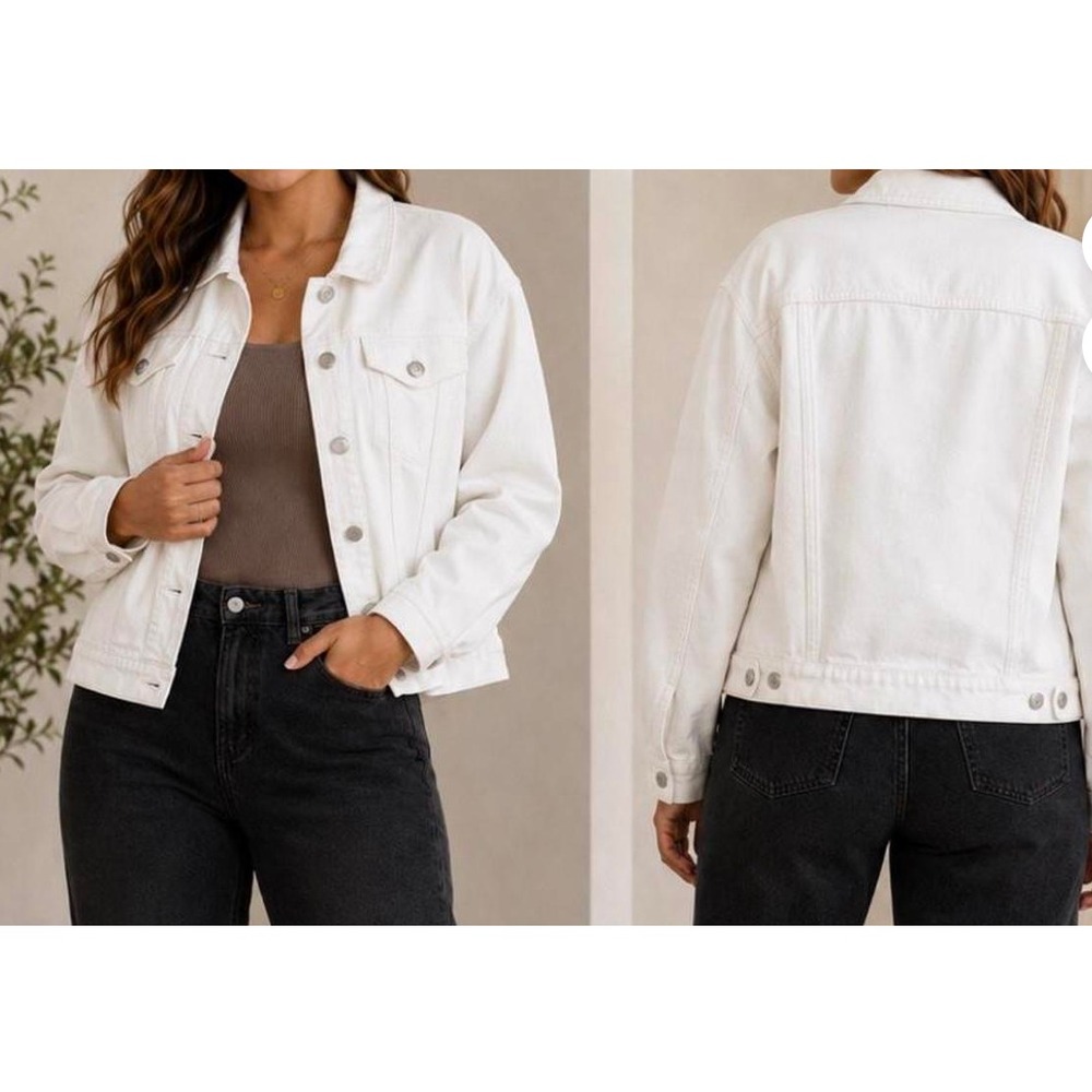 Buffalo David Bitton Womens XL Stretch Knit Terry "Denim" Jacket White Cotton